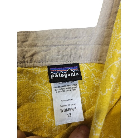 Patagonia 12 Organic Cotton Hemp Yellow Floral Sun Dress Outdoor Gorpcore - Picture 2 of 4